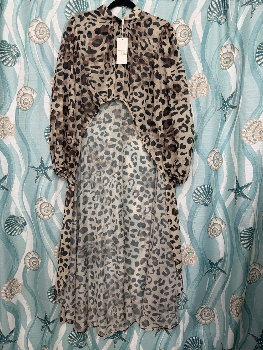 ITOO Italy Women’s Leopard Print Long Tunic Blouse Size L NWT